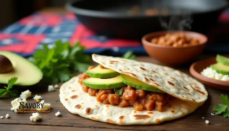 Freshly prepared Honduran baleadas: tortillas filled with refried beans, cream, and cheese