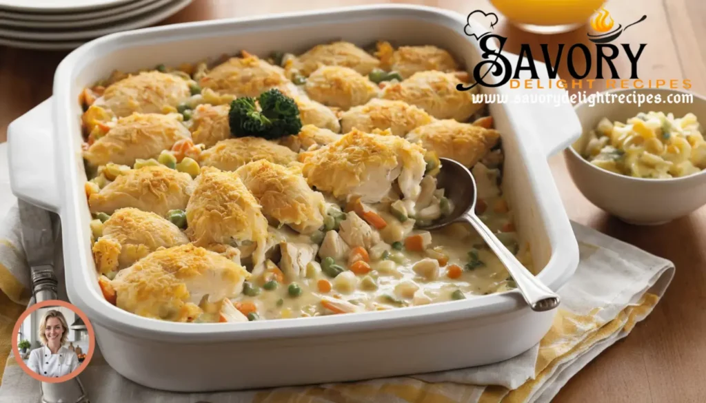 Ritz chicken casserole topped with buttery Ritz crackers.